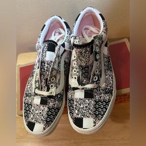 Vans Black and White Floral Checkered Shoes